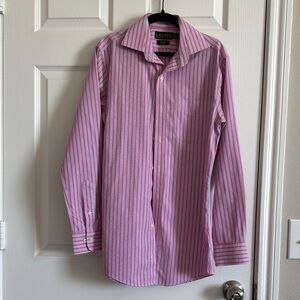 Light Pink Pinstriped Dress Shirt with Pointed Collar